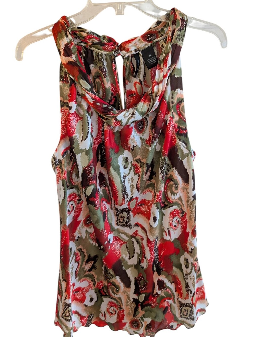 New Directions Red Multi-Print Sleeveless Cowl Neck Dressy Top